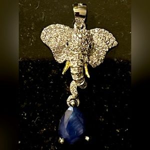 ELEPHANT STERLING SILVER PENDANT WITH GEMSTONE DROP